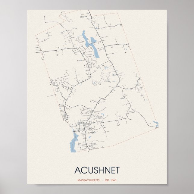 Poster Cartaz do Mapa da Rua de Acushnet Massachusetts (Frente)