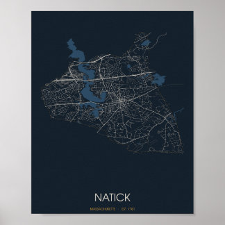 Poster Cartaz do Mapa da Rua de Natick Massachusetts (Noi