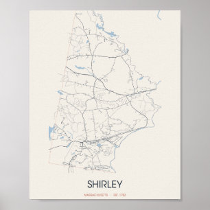 Poster Cartaz do Mapa da Rua de Shirley Massachusetts