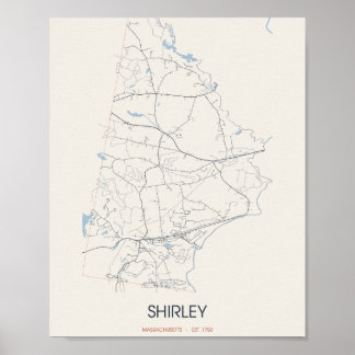 Poster Cartaz do Mapa da Rua de Shirley Massachusetts