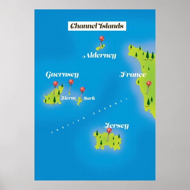 Poster Cartaz do mapa das Ilhas do Canal. (Frente)