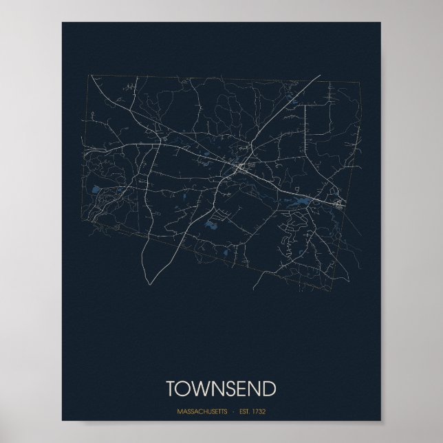 Poster Cartaz do Mapa de Rua de Townsend Massachusetts (N (Frente)
