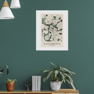 Poster Cartaz do Mapa de Sacramento Arte Minimalista de P