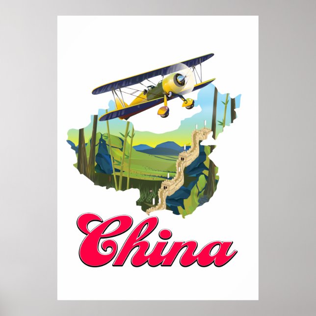 Poster cartaz do mapa de viagem da China (Frente)