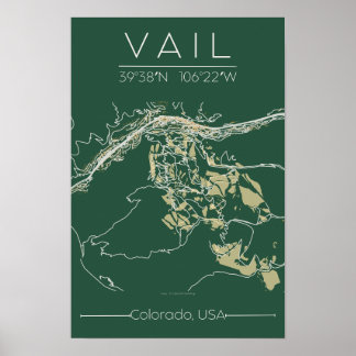 Poster Cartaz do Mapa do Vail Colorado Edição Montanha Mi