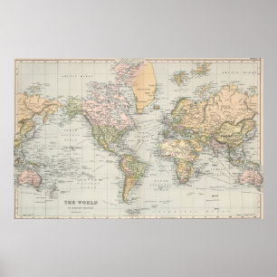 Poster Cartaz do Mapa Mundial Cores Pastel Vintage