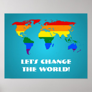 Poster Cartaz do mapa mundial do orgulho LGBT arco-íris