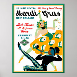 Poster Cartaz do Mardi Gras da Illinois Central Railroad