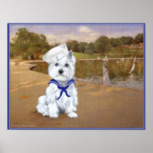 Pôster Cartaz do Marinheiro Westie com Barcos