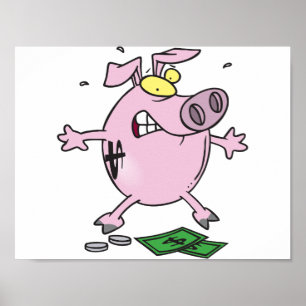 Pôster Cartaz do Mealheiro Rosa Com Dinheiro