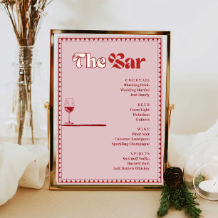 Poster Cartaz do Menu de Bebidas do Bar de Vinho Rosa e V