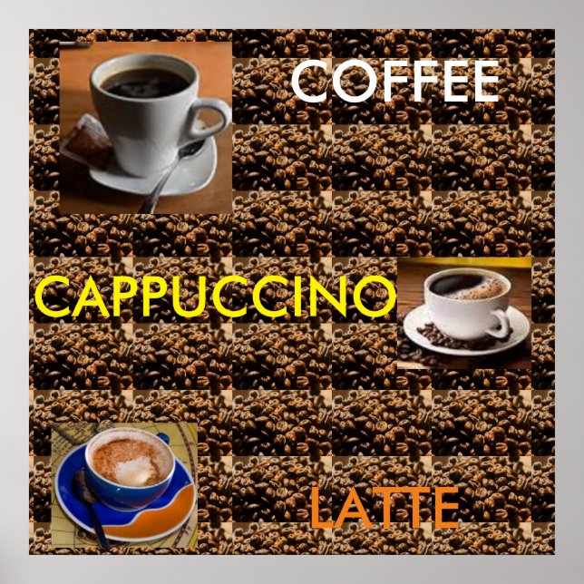 POSTER CARTAZ DO MENU DE CAPUCCINO LATTE DE CAFÉ (Frente)