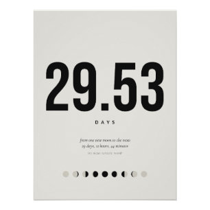 Pôster Cartaz do Mês Sinódico – 29,53 Dias Tipografia da