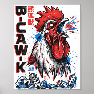 Poster Cartaz do Monstro Japonês Frango Gigante Engraçado