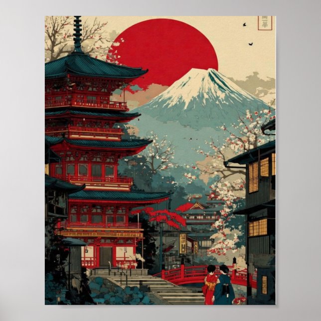 Poster Cartaz do Monte Fuji & Pagode Vermelha – Nascer do (Frente)