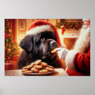 Poster Cartaz do Newf recebendo biscoito do Papai Noel