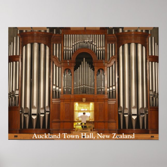 Pôster cartaz do órgão de tubos do Auckland Town Hall (Frente)