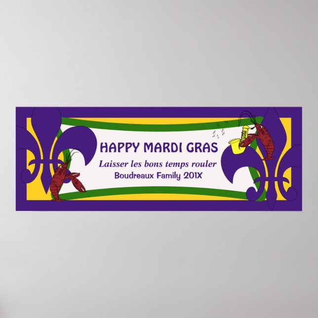Pôster Cartaz do partido Mardi Gras Fleur de Lis Crawfish (Frente)