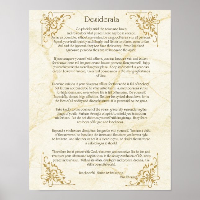 Poster Cartaz do Poema Desiderata de Max Ehrmann (Frente)