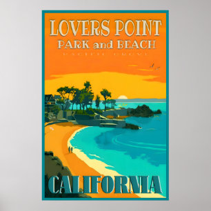 Poster Cartaz do Ponto dos Amantes Praia Pacific Grove Ca