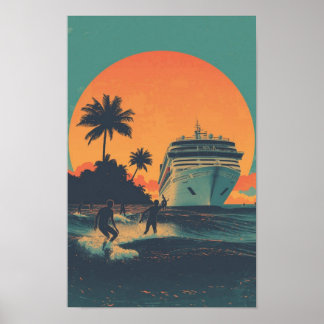 Poster Cartaz do pôr do sol do navio de cruzeiro dos anos