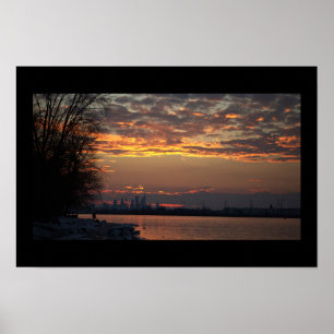 Poster Cartaz do pôr do sol do rio no inverno