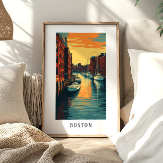 Poster Cartaz do pôr do sol no porto de Boston