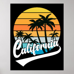 Poster Cartaz do Pôr do Sol Retro da Califórnia