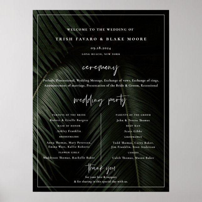 Poster Cartaz do Programa de Casamento Moody Tropics (Frente)