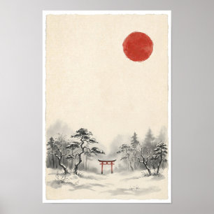 Poster Cartaz do Santuário Japonês na Floresta Nebulosa