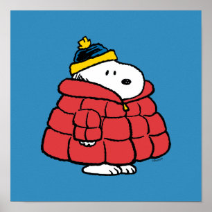 Poster Cartaz do Snoopy de Inverno com Casaco Inflado