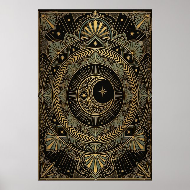 Poster Cartaz do Templo Celestial Art Déco | Explosão Sol (Frente)