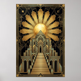 Poster Cartaz do Templo Celestial Art Déco | Explosão Sol