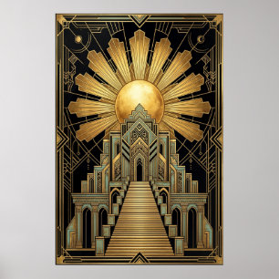 Poster Cartaz do Templo Celestial Art Déco   Explosão Sol