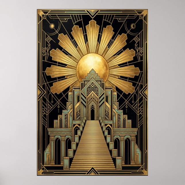 Poster Cartaz do Templo Celestial Art Déco | Explosão Sol (Frente)
