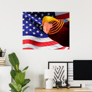 Pôster Cartaz do Valor da Bandeira EUA Trump Pombo Dourad