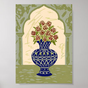 Poster Cartaz do Vaso Geométrico Marroquino Azul com Rosa