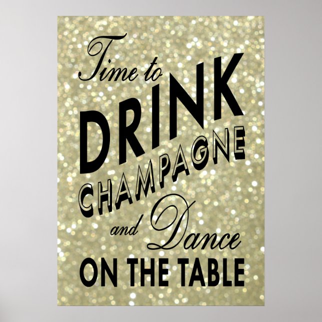 Pôster Cartaz Dourado Hora de Beber Champanhe (Frente)
