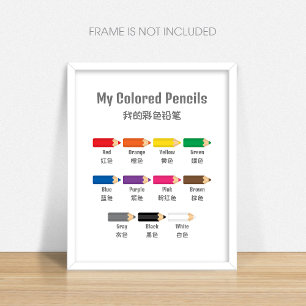 Poster Cartaz Educativo de Cores para Pré-Escola Bilíngue