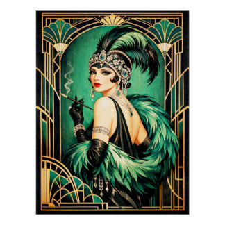 Pôster Cartaz Elegante Art Déco Flapper.