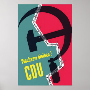 Poster Cartaz Eleitoral Alemão 1953 CDU Esteja Alerta