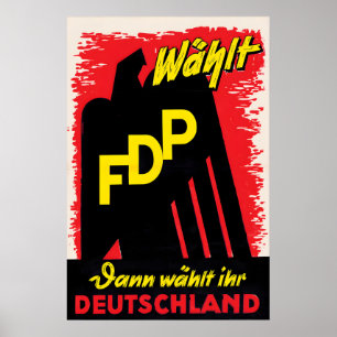 Poster Cartaz eleitoral alemão dos anos 50 Vote FDP. Entã