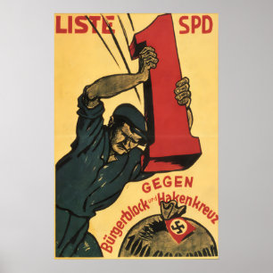 Poster Cartaz Eleitoral SPD 1932 Contra Nazistas e