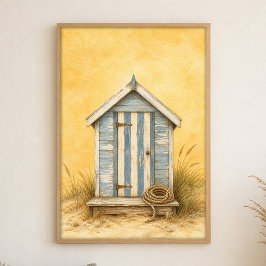 Poster Cartaz em Aquarela de Cabana de Praia com Porta Li