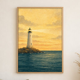 Poster Cartaz em Aquarela do Farol ao Primeiro Luz