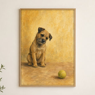 Poster Cartaz em Aquarela do Terrier e da Bola de Tênis
