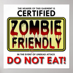 Poster Cartaz Engraçado Amigável ao Zumbi