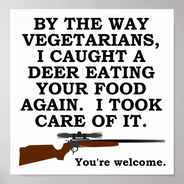 Poster Cartaz Engraçado de Caça Favorito de Vegetarianos (Frente)