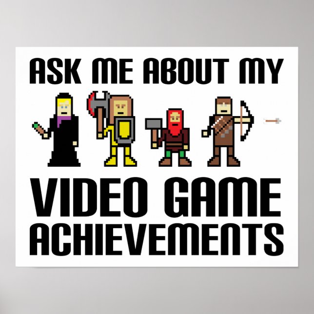 Pôster Cartaz Engraçado de Conquistas de Video Game (Frente)