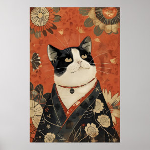 Poster Cartaz Engraçado de Gato Japonês Vintage Arte de P